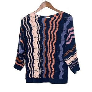 Garnet Hill Linen Cotton Boxy Striped Pointelle Knit Sweater